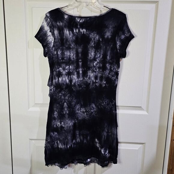 Tricotto Dress Womens L Boho Festival Romantic Tie-Dye Ruffle Embroidery Black - Picture 2 of 9